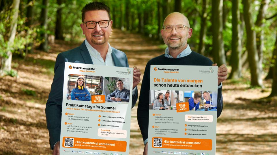 MaßArbeit-Vorstand Lars Hellmers (li.) und WIGOS-Geschäftsführer Peter Vahrenkamp rufen gemeinsam Unternehmen und Jugendliche zur Teilnahme an der Praktikumswoche auf.